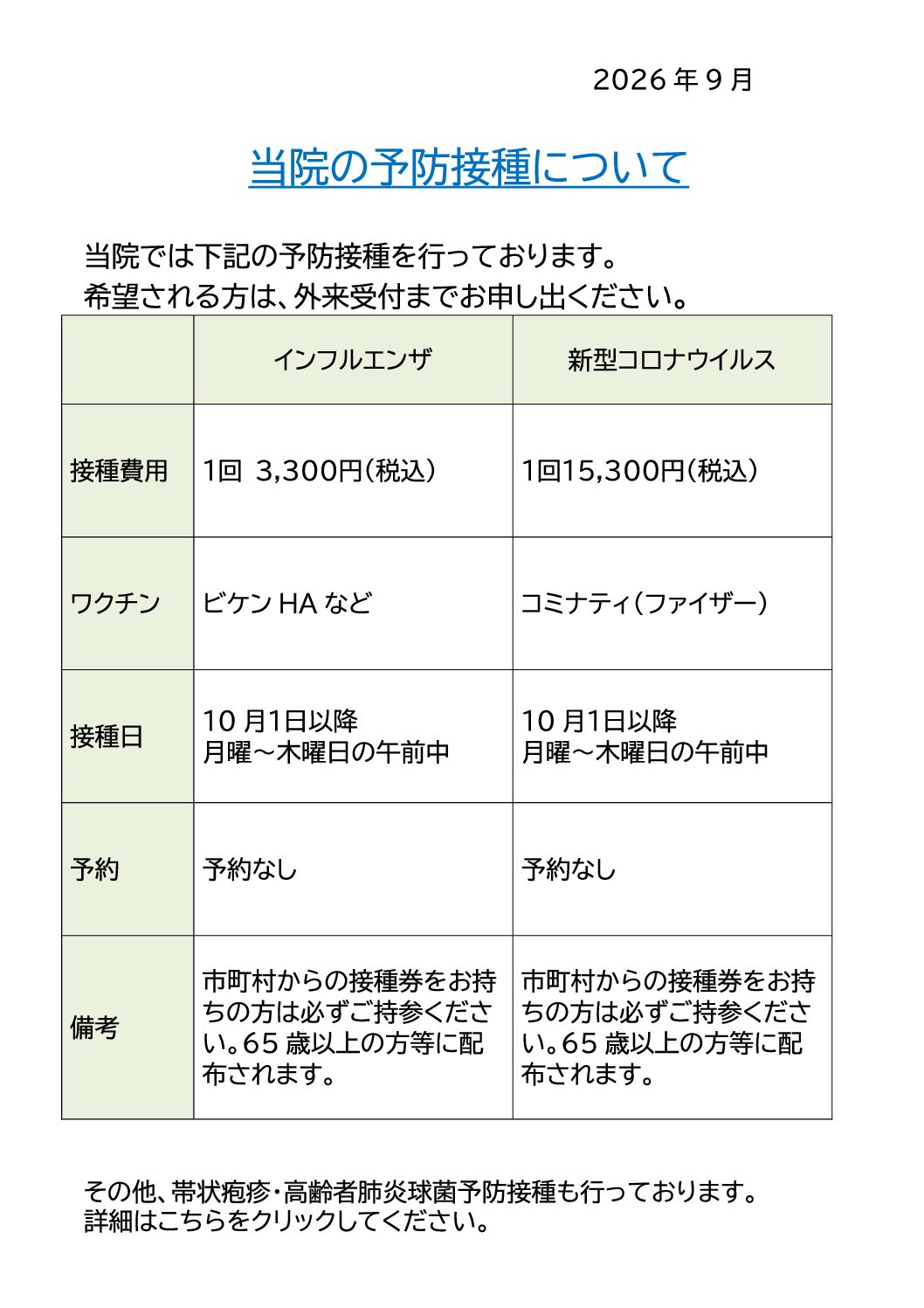 当院の予防接種について
